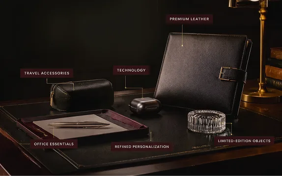 Leather folio and luxury executive desk accessories